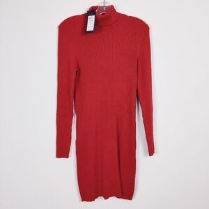 Only Women's Ribbed Knit Midi Dress in Orange Size Large Turtleneck Bodycon NEW